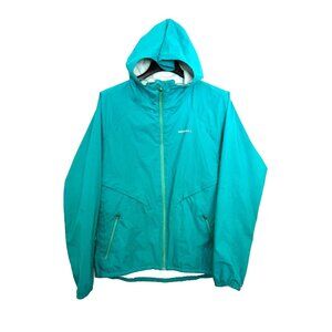 Merrell Women's M Select Dry + Wick Hooded Rain Jacket Teal M Water/Wind proof